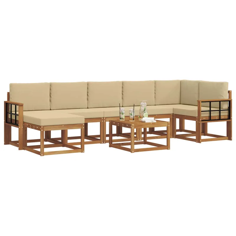Lauko sofos komplektas su pagalve 8 pcs Natūralus ir bežinis