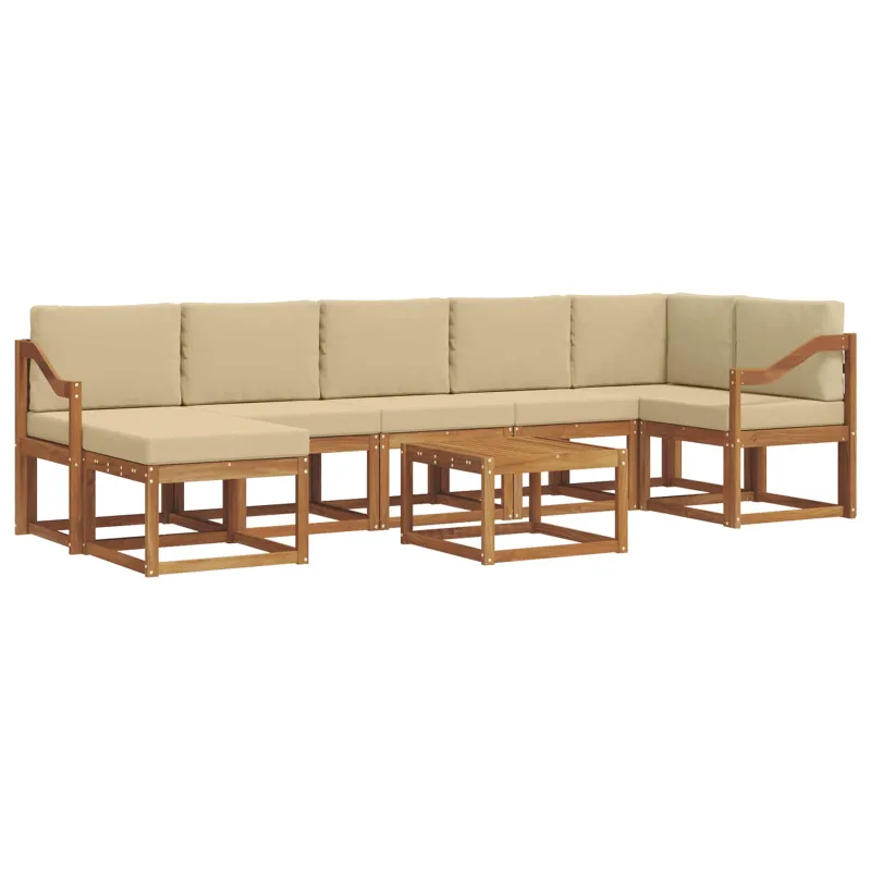 Lauko sofos komplektas su pagalve 8 pcs Natūralus ir bežinis