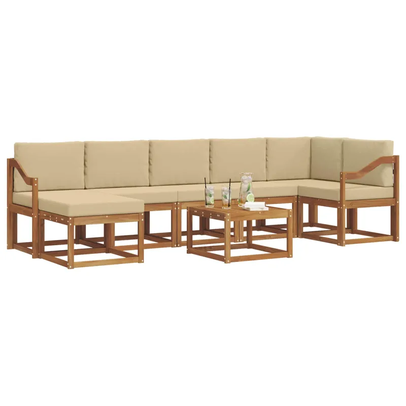Lauko sofos komplektas su pagalve 8 pcs Natūralus ir bežinis