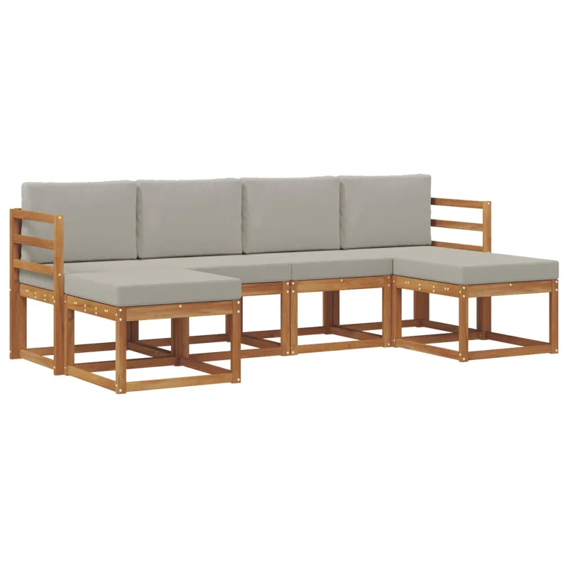 Lauko sofos komplektas 6 pcs Natūrali ir šviesiai pilka