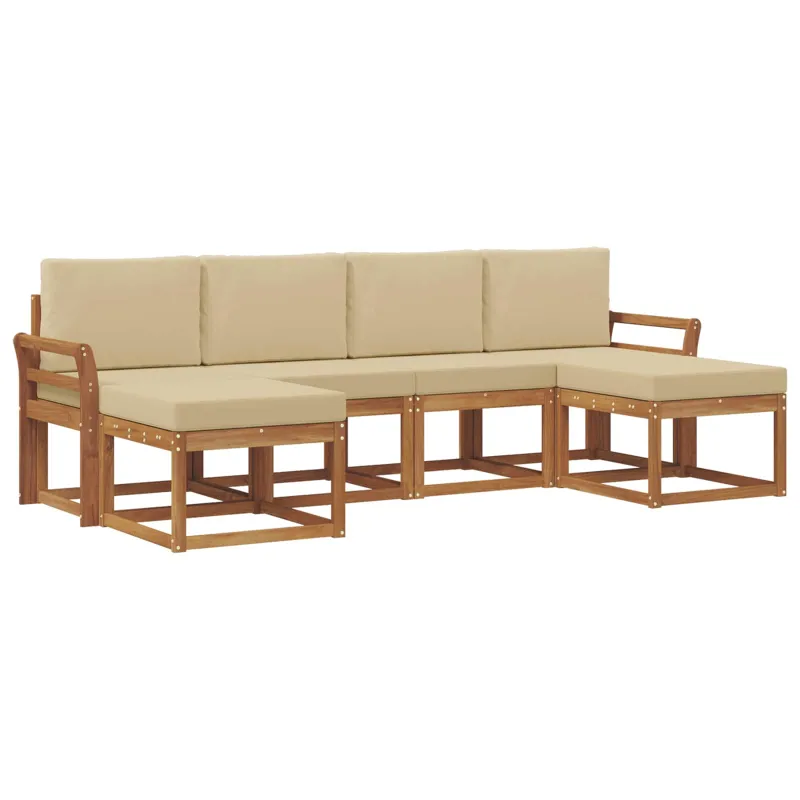Lauko sofos komplektas su pagalve 6 pcs Natūralus ir bežinis