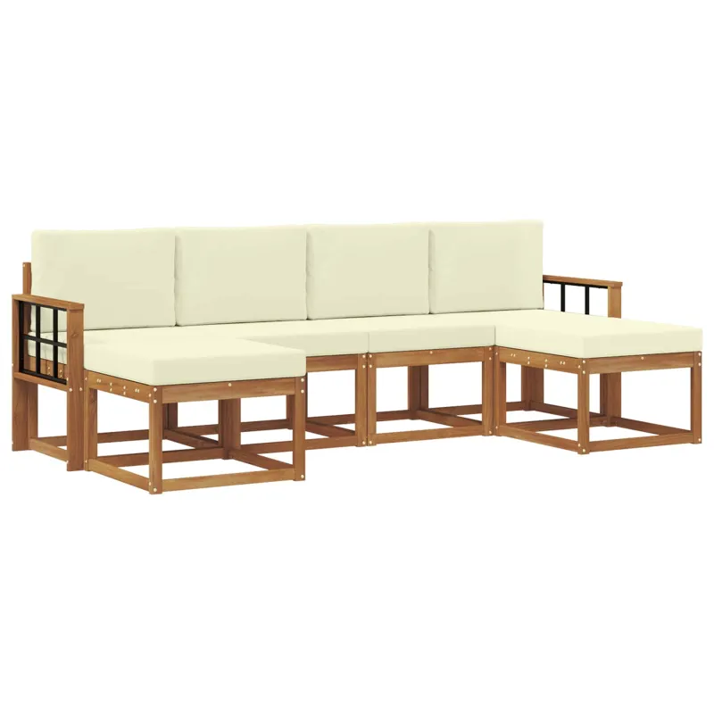 Lauko sofos komplektas su pagalve 6 pcs Natūralus ir grietinėlė