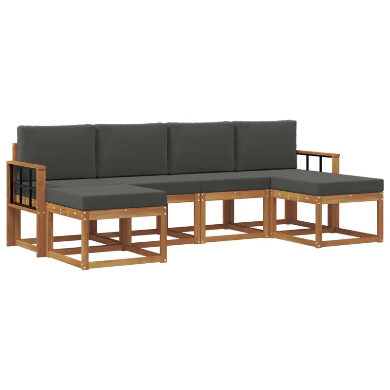 Lauko sofos komplektas su pagalve 6 pcs Natūralus ir antracitas