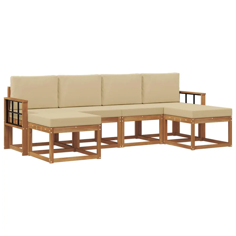 Lauko sofos komplektas su pagalve 6 pcs Natūralus ir bežinis