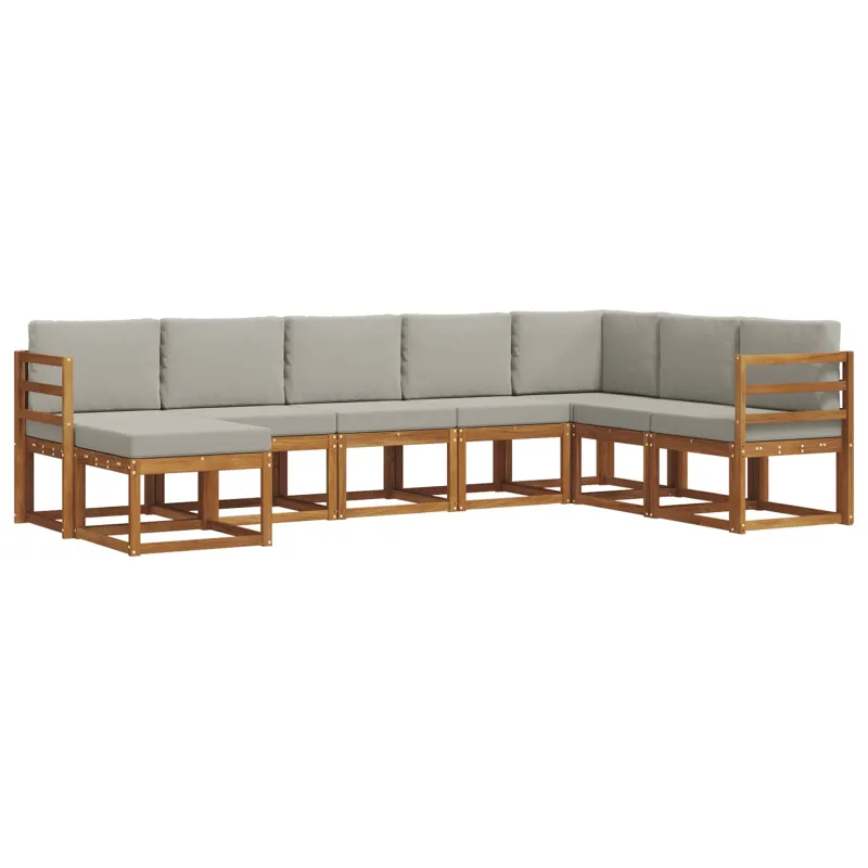 Lauko sofos komplektas 8 pcs Natūrali ir šviesiai pilka