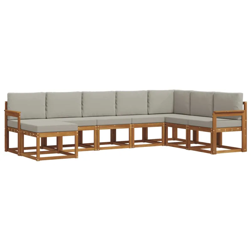 Lauko sofos komplektas 8 pcs Natūrali ir šviesiai pilka