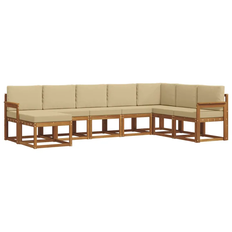 Lauko sofos komplektas su pagalve 8 pcs Natūralus ir bežinis