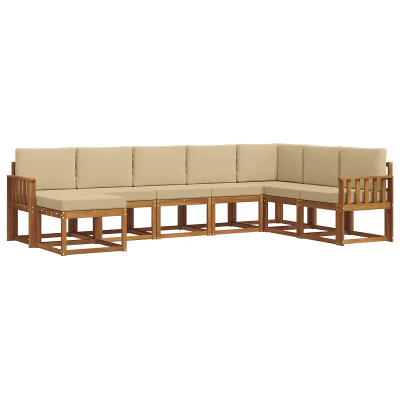 Lauko sofos komplektas su pagalve 8 pcs Natūralus ir bežinis