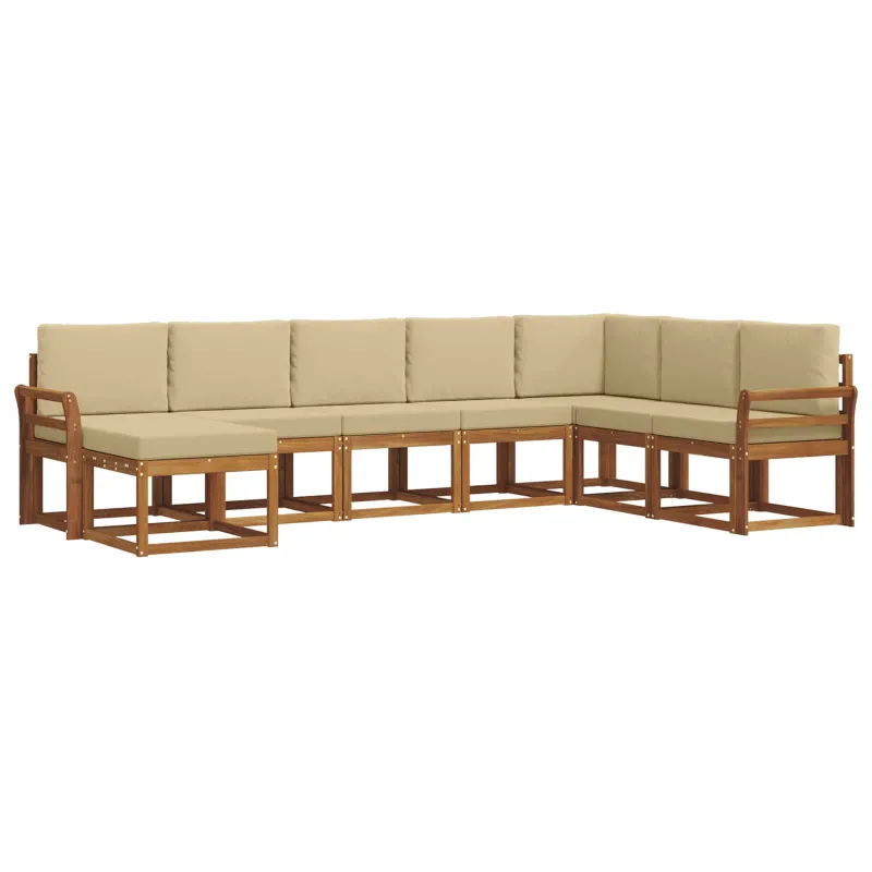 Lauko sofos komplektas su pagalve 8 pcs Natūralus ir bežinis