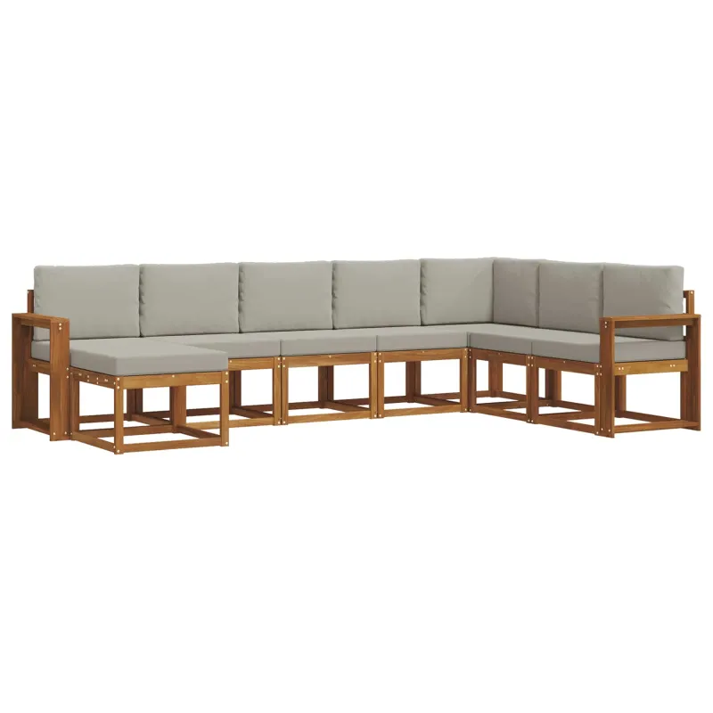 Lauko sofos komplektas 8 pcs Natūrali ir šviesiai pilka