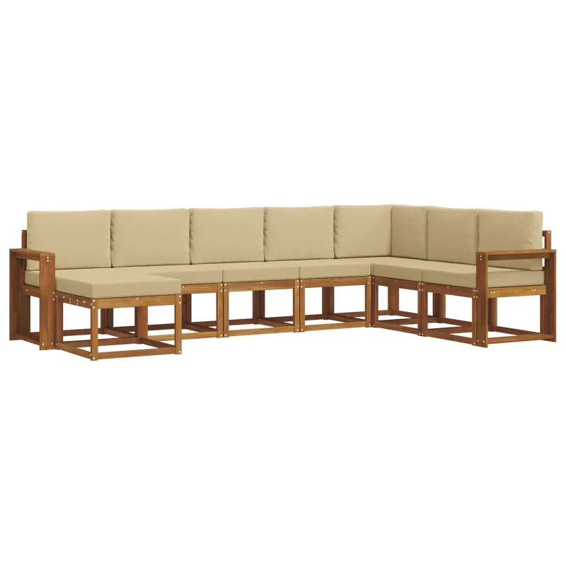 Lauko sofos komplektas su pagalve 8 pcs Natūralus ir bežinis