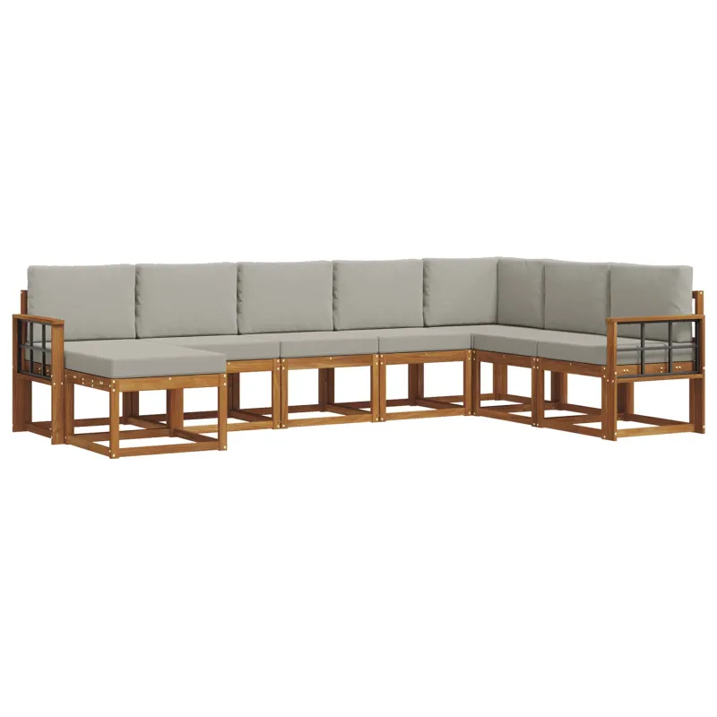 Lauko sofos komplektas 8 pcs Natūrali ir šviesiai pilka