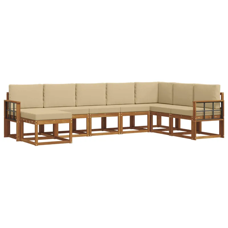 Lauko sofos komplektas su pagalve 8 pcs Natūralus ir bežinis