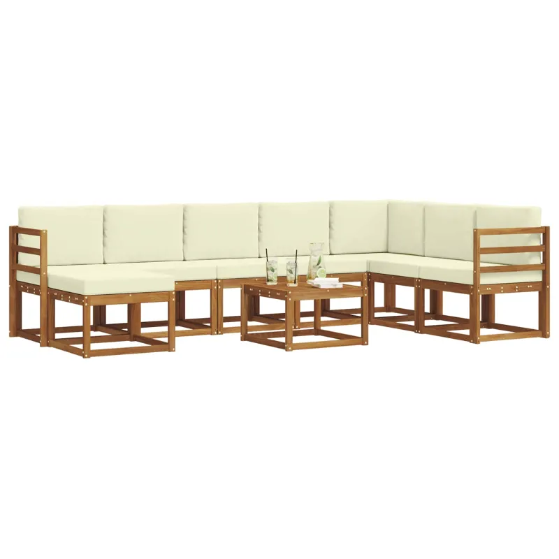 Lauko sofos komplektas su pagalve 9 pcs Natūralus ir grietinėlė