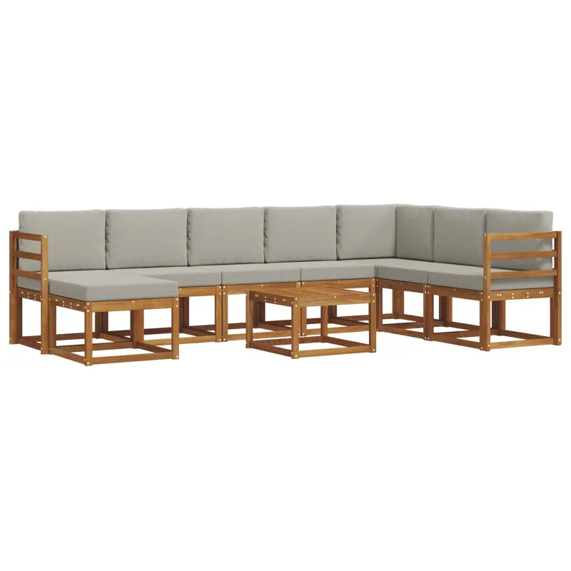 Lauko sofos komplektas 9 pcs Natūrali ir šviesiai pilka