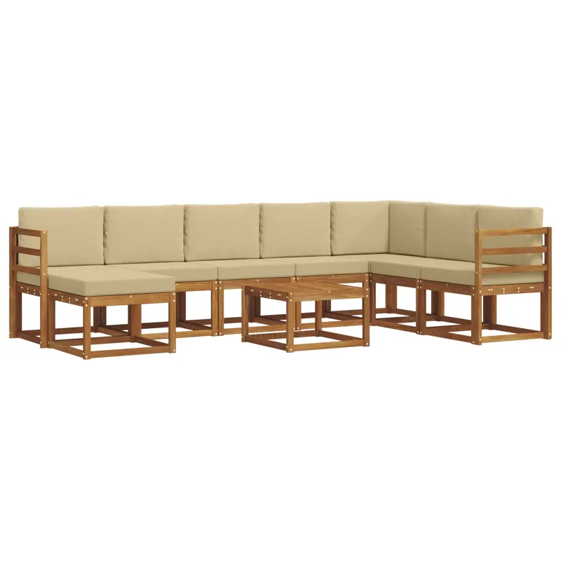 Lauko sofos komplektas su pagalve 9 pcs Natūralus ir bežinis