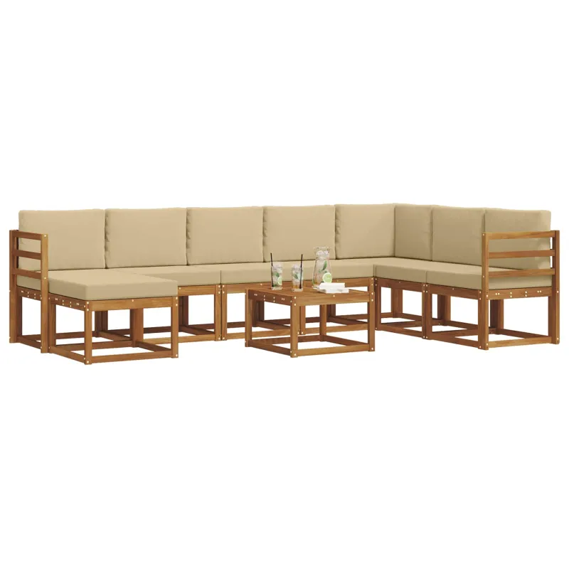 Lauko sofos komplektas su pagalve 9 pcs Natūralus ir bežinis