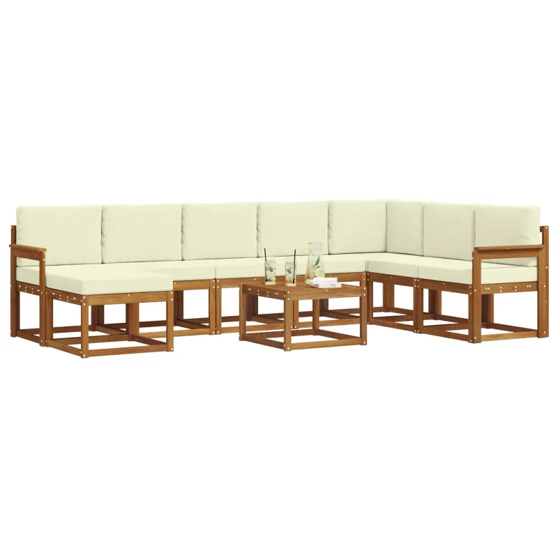 Lauko sofos komplektas su pagalve 9 pcs Natūralus ir grietinėlė