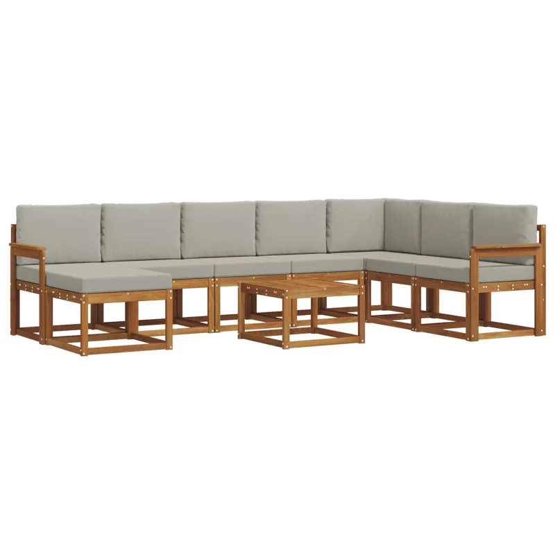 Lauko sofos komplektas 9 pcs Natūrali ir šviesiai pilka