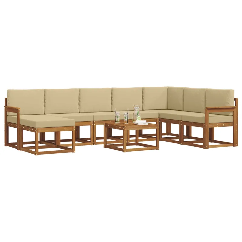 Lauko sofos komplektas su pagalve 9 pcs Natūralus ir bežinis