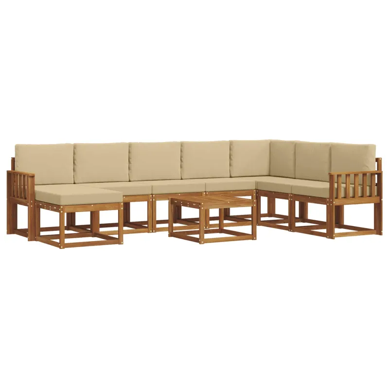 Lauko sofos komplektas su pagalve 9 pcs Natūralus ir bežinis