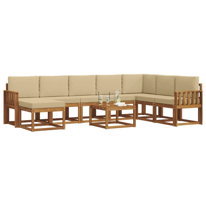 Lauko sofos komplektas su pagalve 9 pcs Natūralus ir bežinis