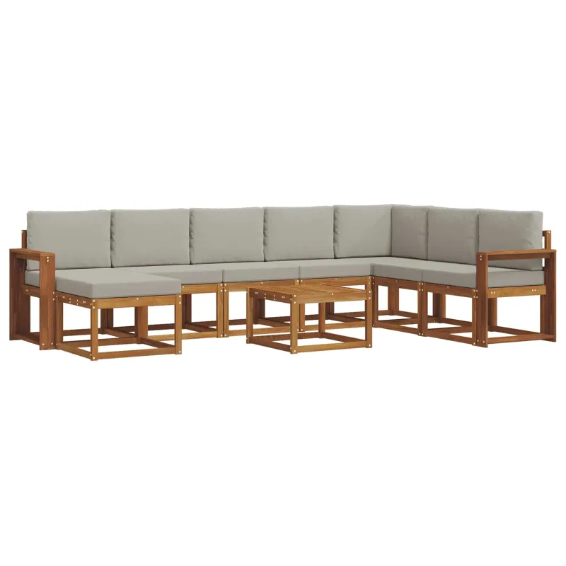 Lauko sofos komplektas 9 pcs Natūrali ir šviesiai pilka