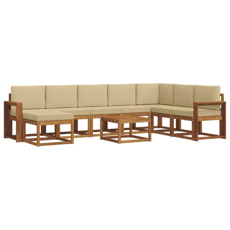 Lauko sofos komplektas su pagalve 9 pcs Natūralus ir bežinis