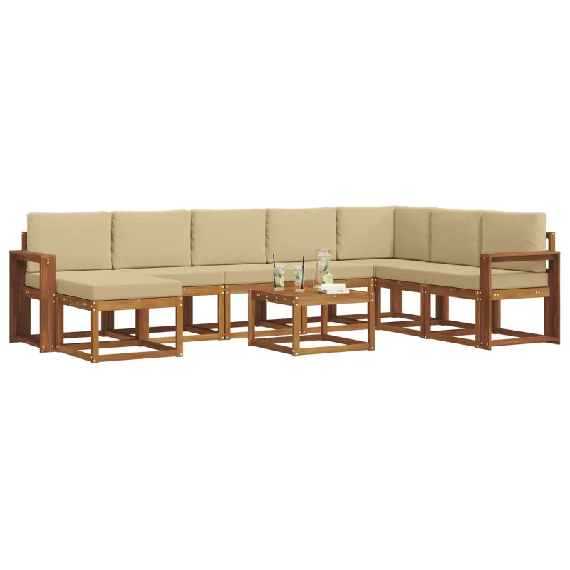 Lauko sofos komplektas su pagalve 9 pcs Natūralus ir bežinis