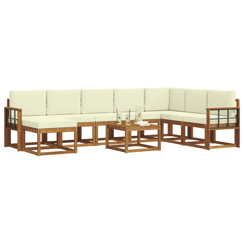 Lauko sofos komplektas su pagalve 9 pcs Natūralus ir grietinėlė