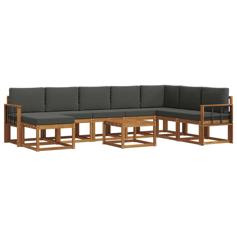 Lauko sofos komplektas su pagalve 9 pcs Natūralus ir antracitas