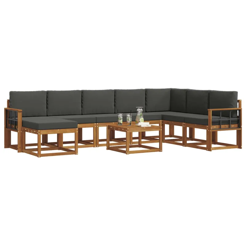 Lauko sofos komplektas su pagalve 9 pcs Natūralus ir antracitas
