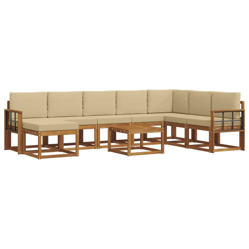 Lauko sofos komplektas su pagalve 9 pcs Natūralus ir bežinis