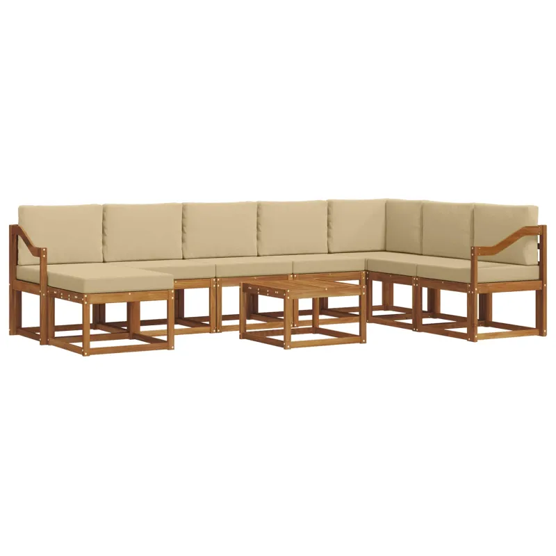 Lauko sofos komplektas su pagalve 9 pcs Natūralus ir bežinis