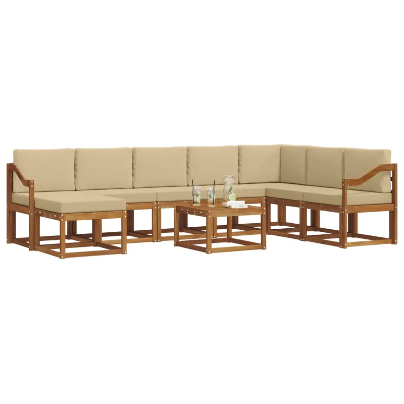 Lauko sofos komplektas su pagalve 9 pcs Natūralus ir bežinis