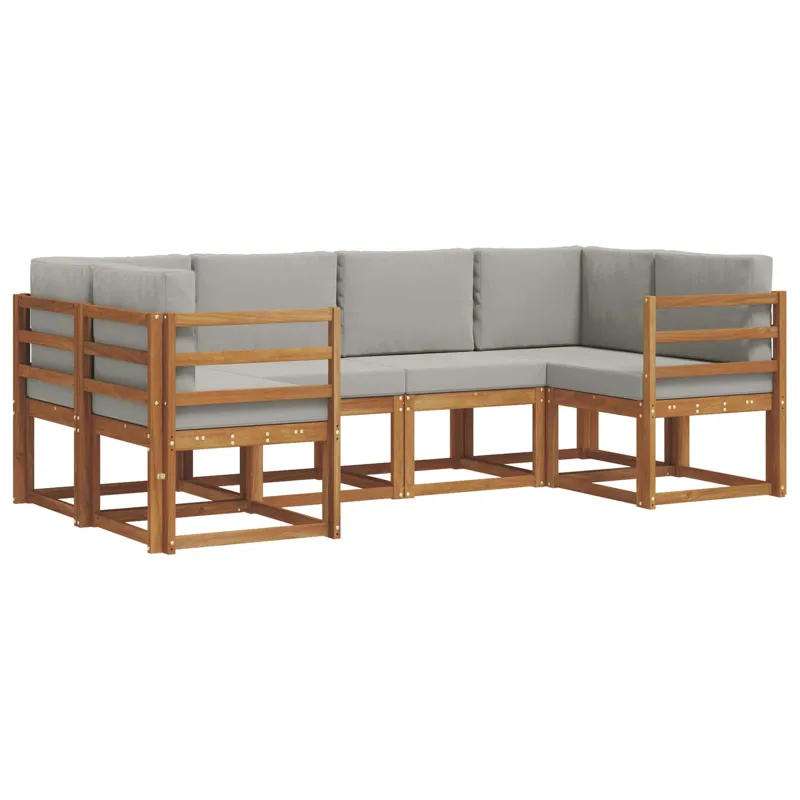 Lauko sofos komplektas 6 pcs Natūrali ir šviesiai pilka