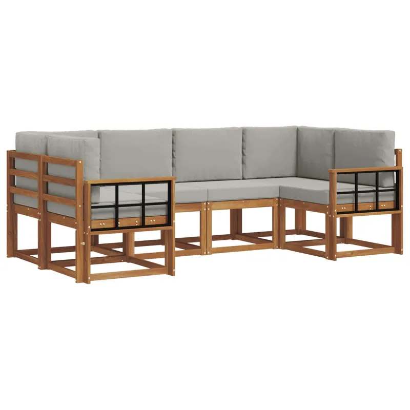 Lauko sofos komplektas 6 pcs Natūrali ir šviesiai pilka