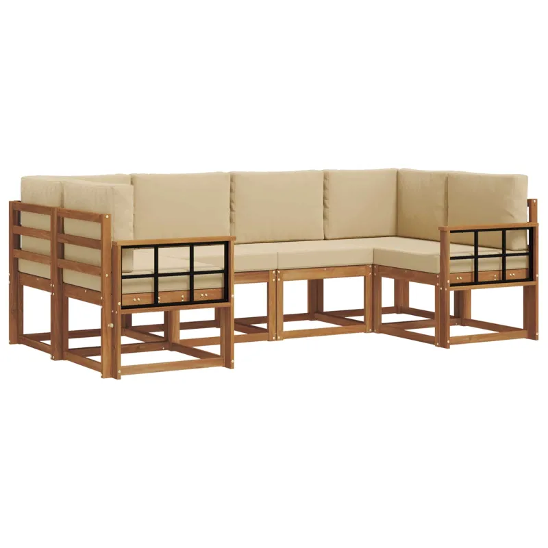 Lauko sofos komplektas su pagalve 6 pcs Natūralus ir bežinis