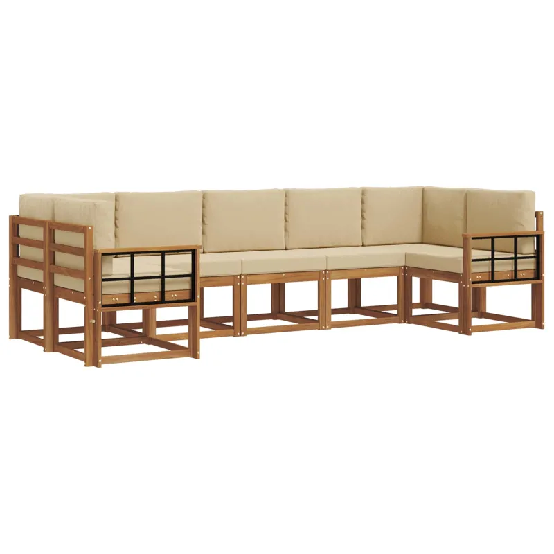 Lauko sofos komplektas su pagalve 7 pcs Natūralus ir bežinis