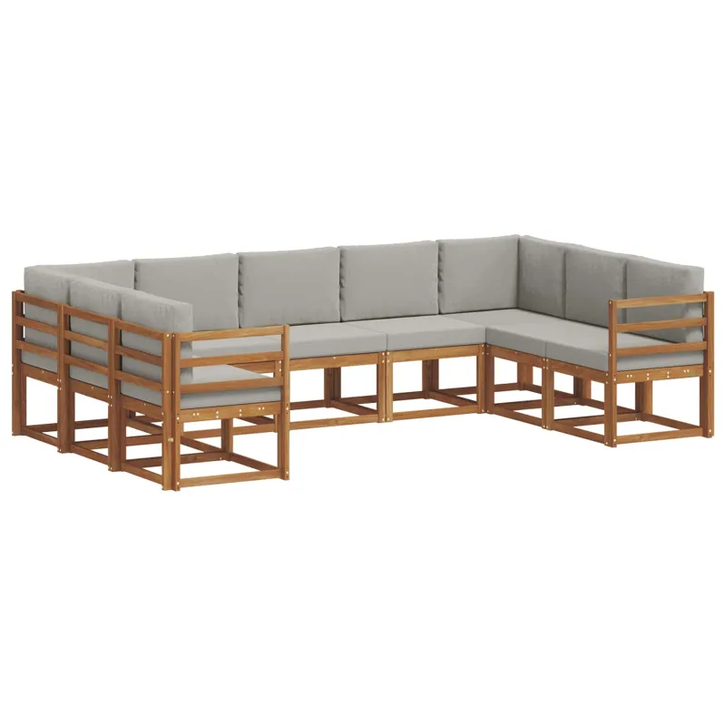 Lauko sofos komplektas 9 pcs Natūrali ir šviesiai pilka