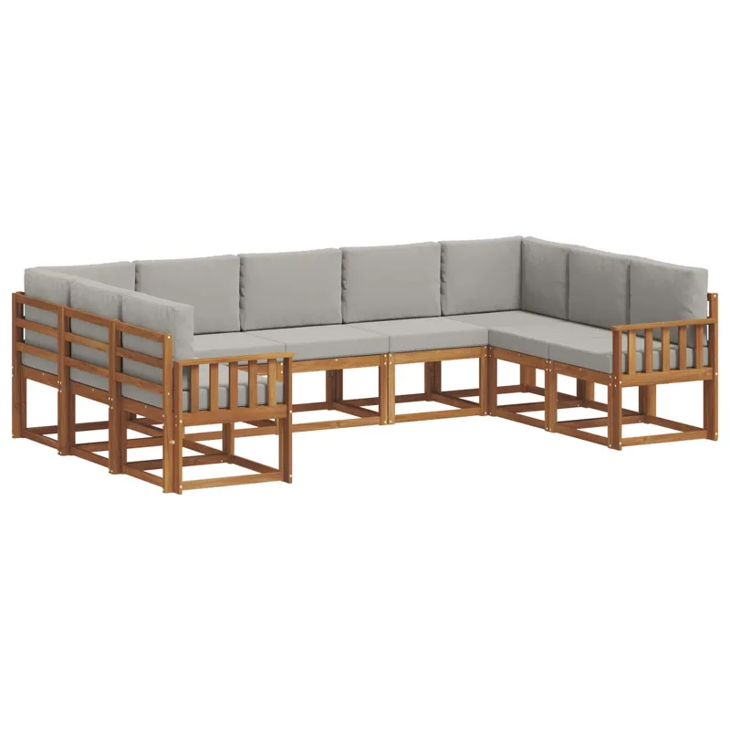 Lauko sofos komplektas 9 pcs Natūrali ir šviesiai pilka