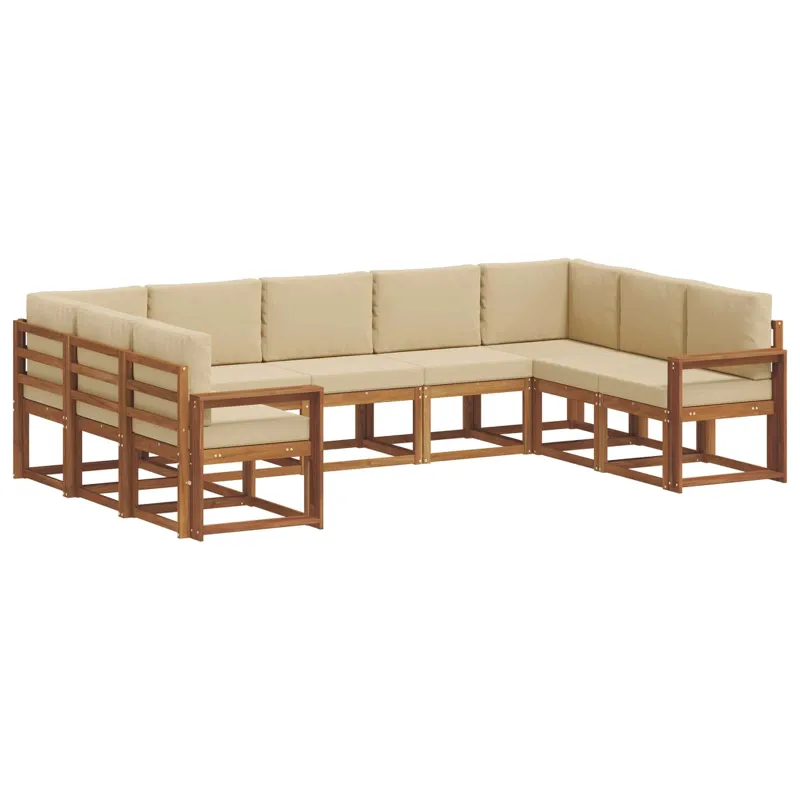 Lauko sofos komplektas su pagalve 9 pcs Natūralus ir bežinis