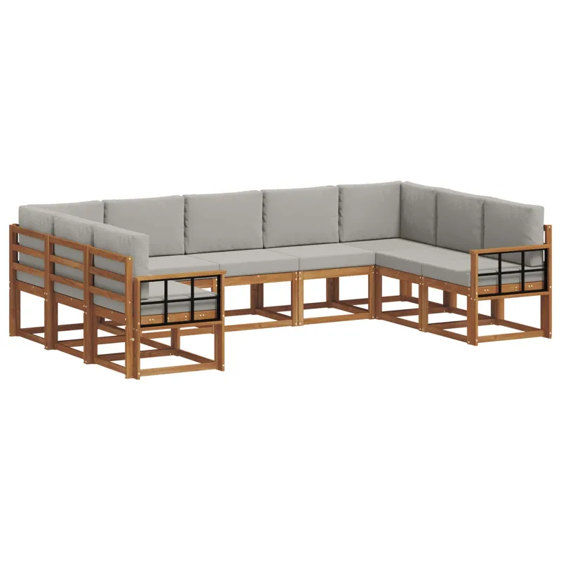 Lauko sofos komplektas 9 pcs Natūrali ir šviesiai pilka
