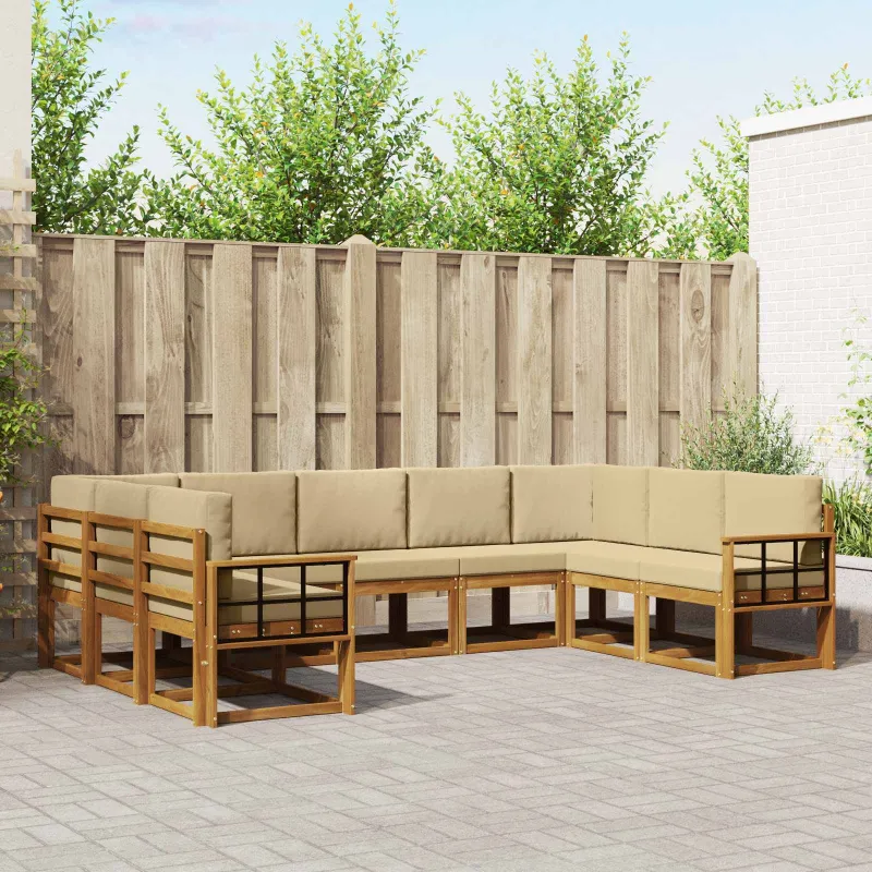 Lauko sofos komplektas su pagalve 9 pcs Natūralus ir bežinis