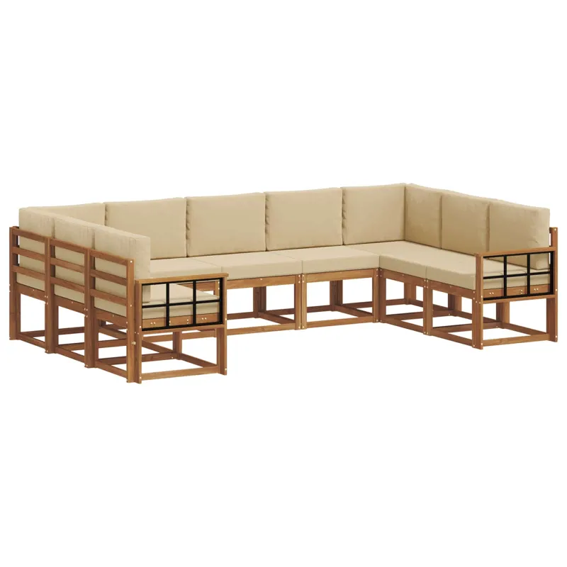 Lauko sofos komplektas su pagalve 9 pcs Natūralus ir bežinis