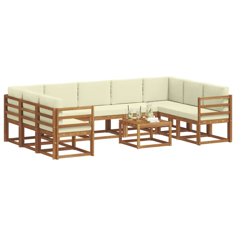 Lauko sofos komplektas 10 pcs Natūralus ir grietinėlė