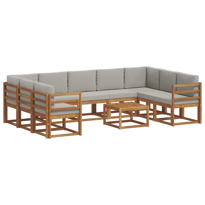 Lauko sofos komplektas 10 pcs Natūrali ir šviesiai pilka