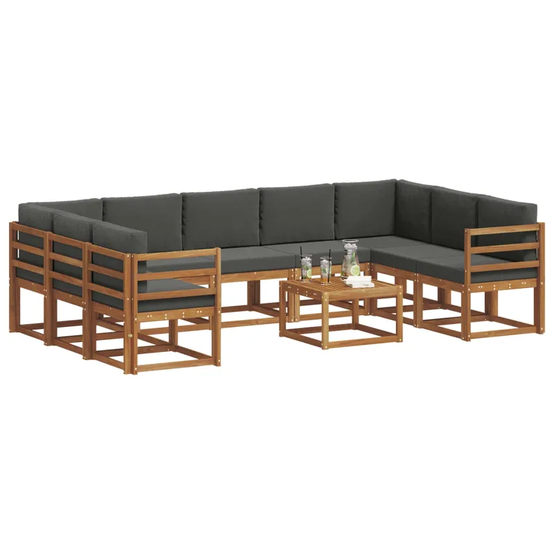 Lauko sofos komplektas 10 pcs Natūralus ir antracitas