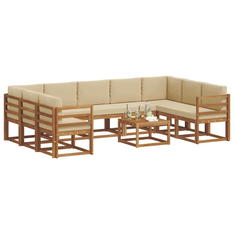 Lauko sofos komplektas su pagalve 10 pcs Natūralus ir bežinis