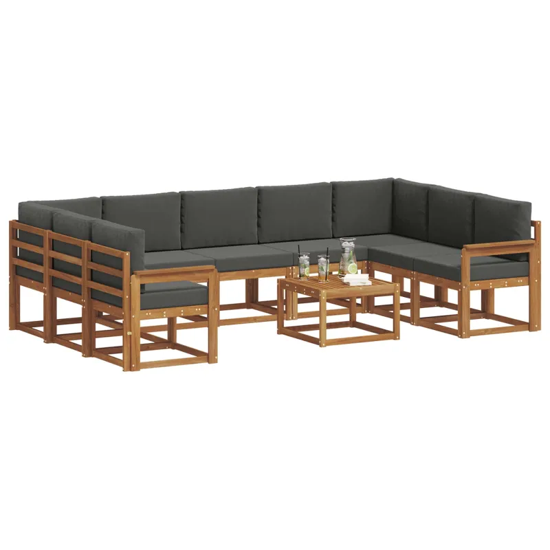 Lauko sofos komplektas 10 pcs Natūralus ir antracitas